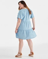 Style & Co Plus Split-Neck Flutter-Sleeve Chambray Swing Dress, Created for Macy's