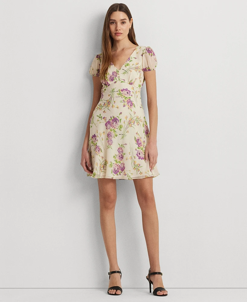 Lauren Ralph Lauren Women's Floral Georgette Puff-Sleeve Dress