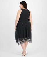 Robbie Bee Plus Size Polka-Dot Handkerchief-Hem Dress