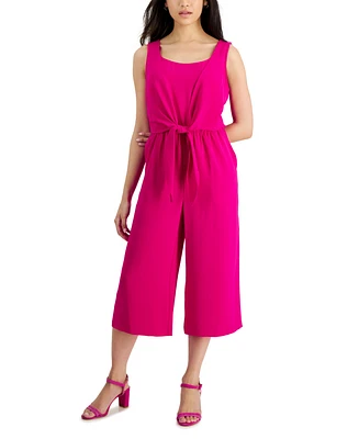 Connected Petite Tie-Front Wide-Leg Jumpsuit
