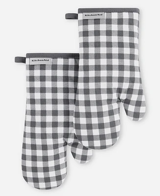 KitchenAid Gingham Oven Mitt 2-Pack Set, 7" x 13"