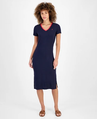 Nautica Jeans Women's Rib-Knit Midi T-Shirt Dress