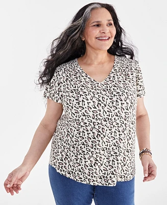 Style & Co Plus Size Smocked-Shoulder Flutter-Sleeve Top, Created for Macy's