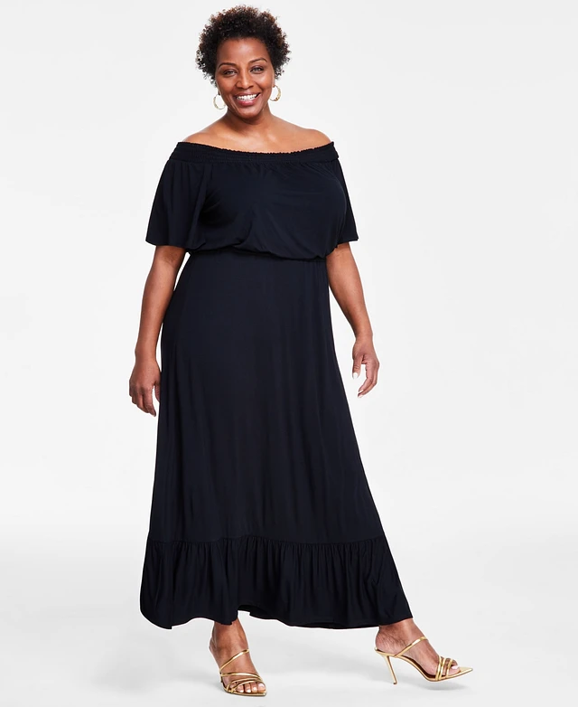 I.n.c. International Concepts Plus Size Off-The-Shoulder Maxi Dress,  Created for Macy's | MainPlace Mall