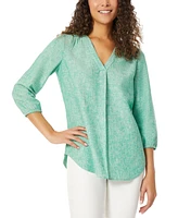 Jones New York Women's Shirred-Shoulder V-Neck Tunic Linen Top