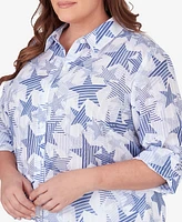 Alfred Dunner Plus Size All American Stars and Stripe Button Down Blouse