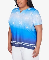 Alfred Dunner Plus Size All American Tie Dye Stars Short Sleeve Tops