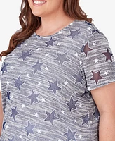 Alfred Dunner Plus All American Lined Space Dye Stars Tee with Side Tie