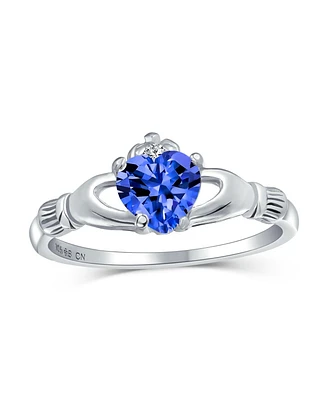 Bling Jewelry Bff Sorority Sister Solitaire Royal Blue Cz Celtic Irish Friendship Promise Crown Heart Claddagh Ring Sterling Silver
