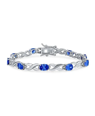 9CT Blue Simulated Sapphire Bridal Oval Aaa Cz Alternating Infinity Tennis Bracelet For Women For Girlfriend .925 Sterling Silver 7"