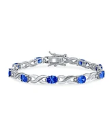 Bling Jewelry 9CT Royal Blue Oval Cz Alternating Infinity Tennis Bracelet For Women For Sterling Silver 7"