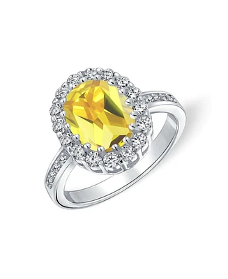 Traditional Vintage Style Brilliant Cut Canary Yellow Cubic Zirconia Aaa Cz Promise 4CT Oval Pave Halo Engagement Ring For Women .925 Sterling Silver