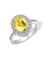 Bling Jewelry Brilliant Cut Yellow Cubic Zirconia Cz Promise 4CT Oval Pave Halo Engagement Ring For Women Sterling Silver