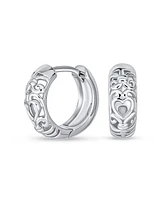 Bling Jewelry Open Heart Cut Out Filigree Endless Huggie Small Hoop Earrings For Women Hinged Sterling Silver