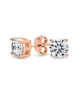 Bling Jewelry 1CT Round Cz Stud Earrings For Women Rose Yellow Gold Plated Sterling Silver Cz Solitaire