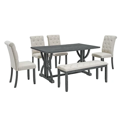 Simplie Fun Retro 6-Piece Dining Set with Unique Table and Chairs