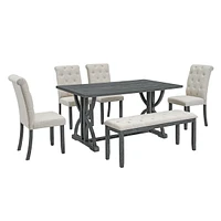 Simplie Fun Retro 6-Piece Dining Set with Unique Table and Chairs