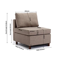 Simplie Fun Grey Linen Middle Module Sectional Sofa with Armless Chair