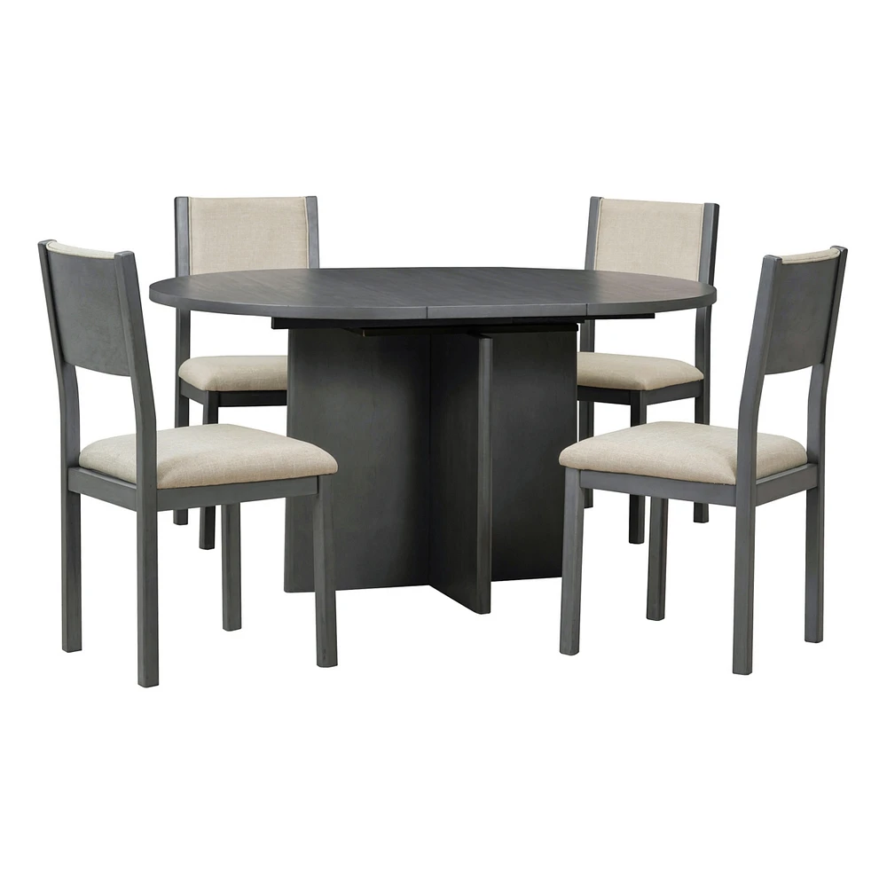 Simplie Fun 5-Piece Extendable Dining Set with Upholstered Chairs