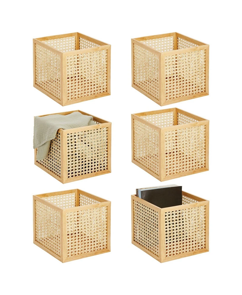 mDesign Natural Cane Square Storage Organizer Bin - 6 Pack