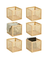 mDesign Natural Cane Square Storage Organizer Bin - 6 Pack