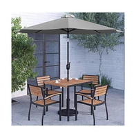 Hampstead Seven Piece Faux Teak Patio Dining Set Includes Table, Four Club Chairs, 9' Umbrella And Base