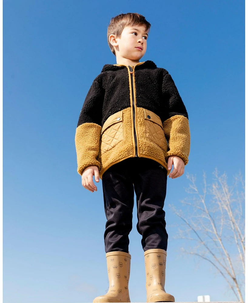 Baby Boy Sherpa Jacket Black And Caramel - Infant