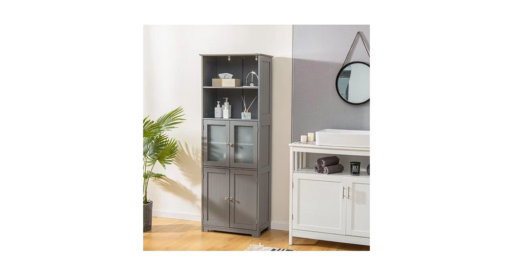 6-Tier Freestanding Bathroom Cabinet with 2 Open Compartments and Adjustable Shelves