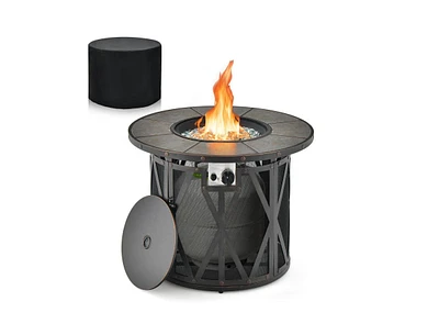 32 Inch 30000BTU Fire Pit Table with Fire Glasses and Pvc Cover - Black