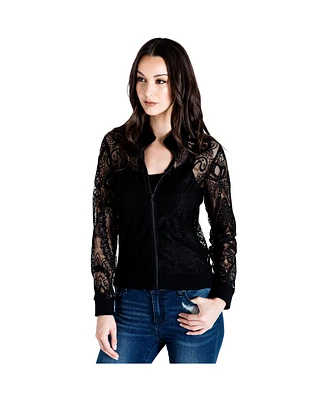 Standards & Practices Women's Peek-a-Boo Rib Neck Lace Bomber Jacket