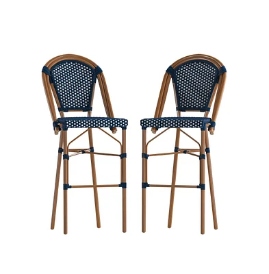 Merrick Lane Sacha Set Of Two Stacking Bistro Bar Stools With Pe Seats And Backs And Metal Frames For Indoor/Outdoor Use