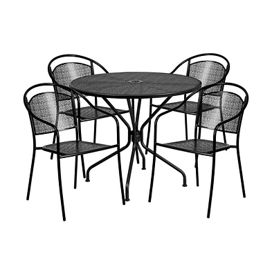 Commercial 35.25" Round Metal Garden Patio Table Set W/ Back Chairs