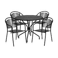 Commercial 35.25" Round Metal Garden Patio Table Set W/ Back Chairs