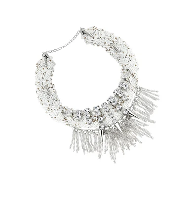 Sohi Women's Silver Plait Chain Drop Statement Necklace
