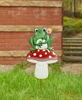 Glitzhome 30" H Multi-Functional 2-in-1 Metal Stacked Mushroom and Frog Garden Yard Stake, Wall Decor