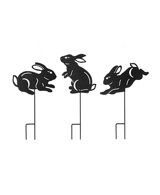 Glitzhome 18" H Multi-Functional 2-in-1 Set of 3 Metal Rabbit Silhouette Pick Wall Decor