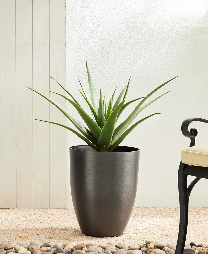 Glitzhome 16.75" H Set of 2 Black Resin and Stone Faux Brushed Steel Texture Tall Planter