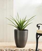 Glitzhome 16.75" H Set of 2 Black Resin and Stone Faux Brushed Steel Texture Tall Planter