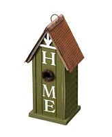 Glitzhome 14.75" H Washed Green Distressed Solid Wood " Home" Inspiration Single Family Decorative Outdoor Garden Birdhouse