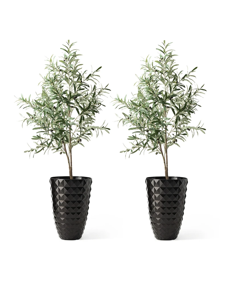 Glitzhome 19.75" H Oversized Set of 2 Pe and Stone Faux Ceramic Diamond Textured Tall Planter