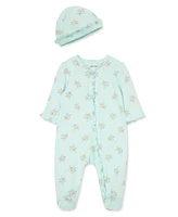 Little Me Baby Girls Delicate Floral Footie with Hat