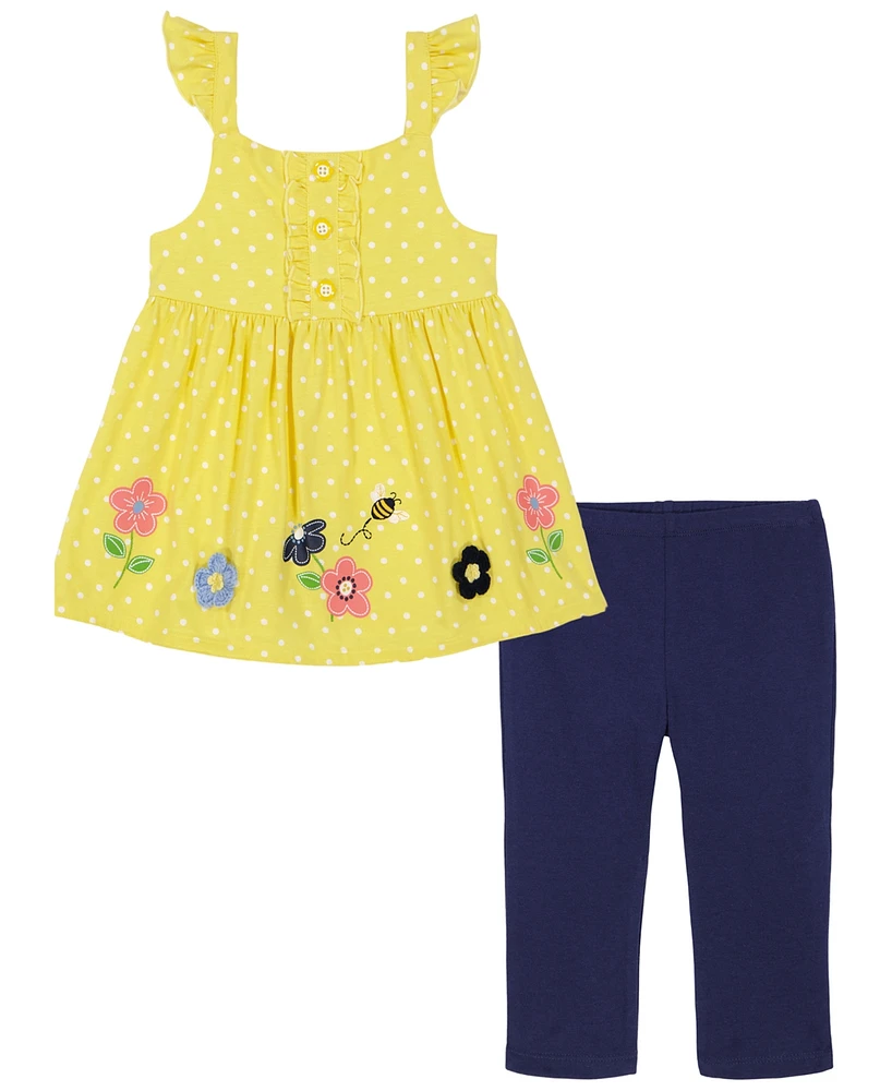Kids Headquarters Little Girls Ruffle-Trim Popcorn Knit Tunic Capri Leggings Set
