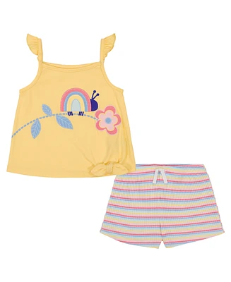 Kids Headquarters Baby Girls Tie-Front Tank Top & Striped Drop-Needle Shorts, 2 Piece Set