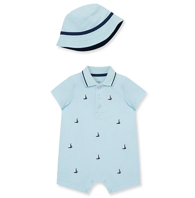 Little Me Baby Boys Sailboat Romper with Hat