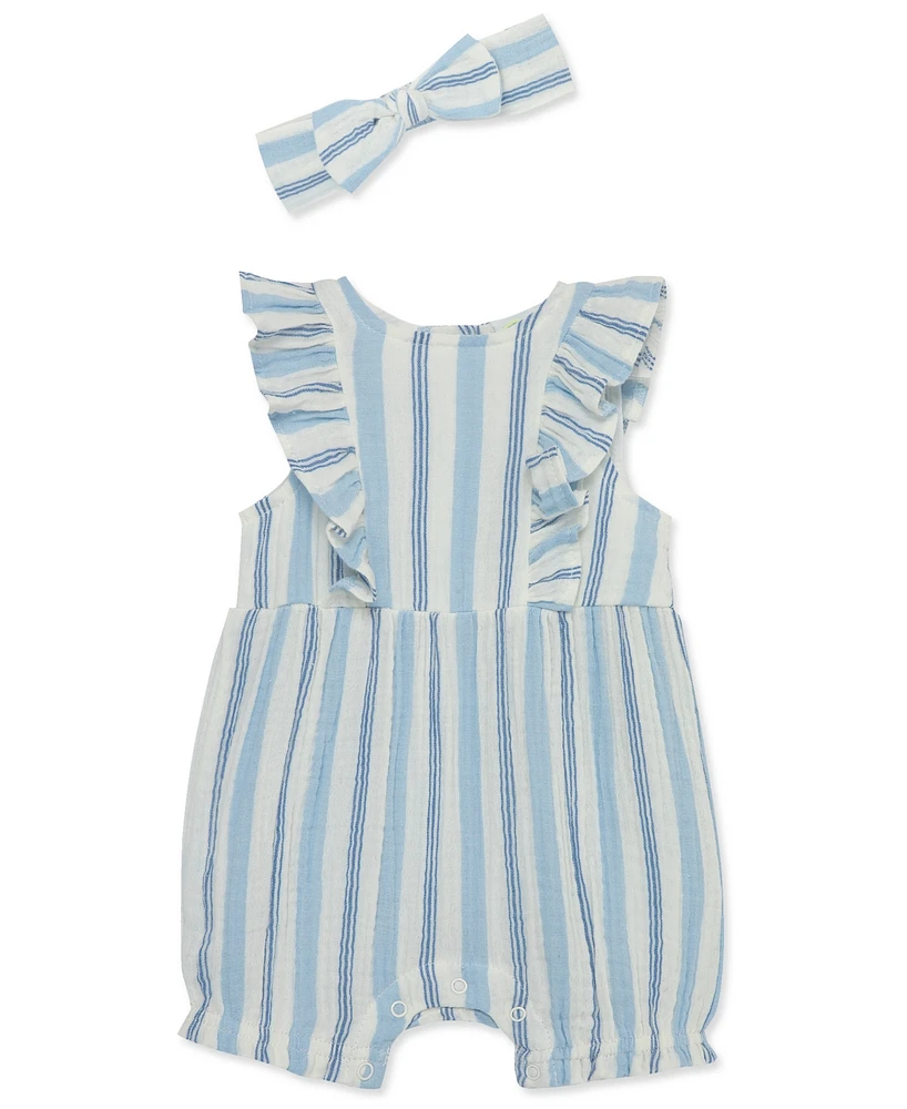 Little Me Baby Girls Stripes Romper with Headband