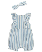 Little Me Baby Girls Stripes Romper with Headband