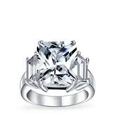 Art Deco Style .925 Sterling Silver 8CTW Aaa Cz Rectangle Emerald Cut Cocktail Statement Engagement Ring For Women Cubic Zirconia Baguette Side Stones