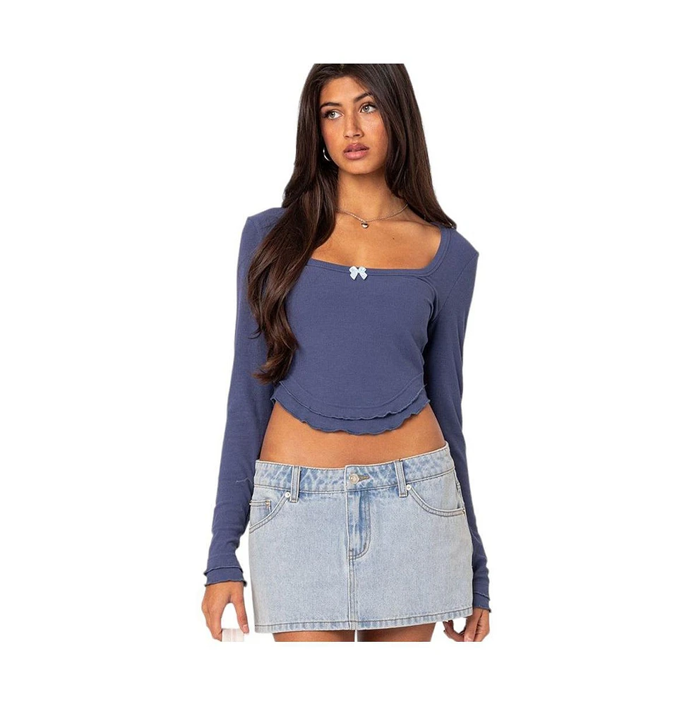 Women's Yara ribbed ruffle hem top