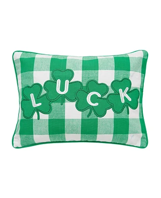 12" x 16" St. Patrick's Day Luck Clover Green and White Check Pillow