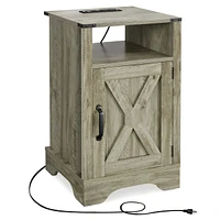 Simplie Fun Rustic Farmhouse End Table with Charging Station